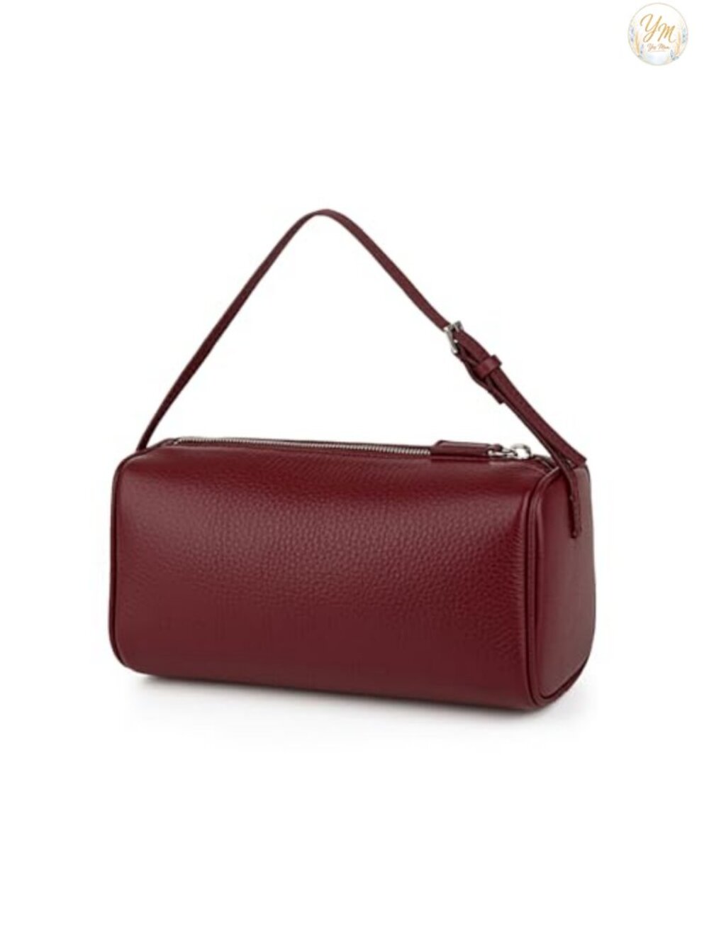 Full-Grained Leather Crossbody Hobo Bag Women Barrel Shape Handmade Stitching